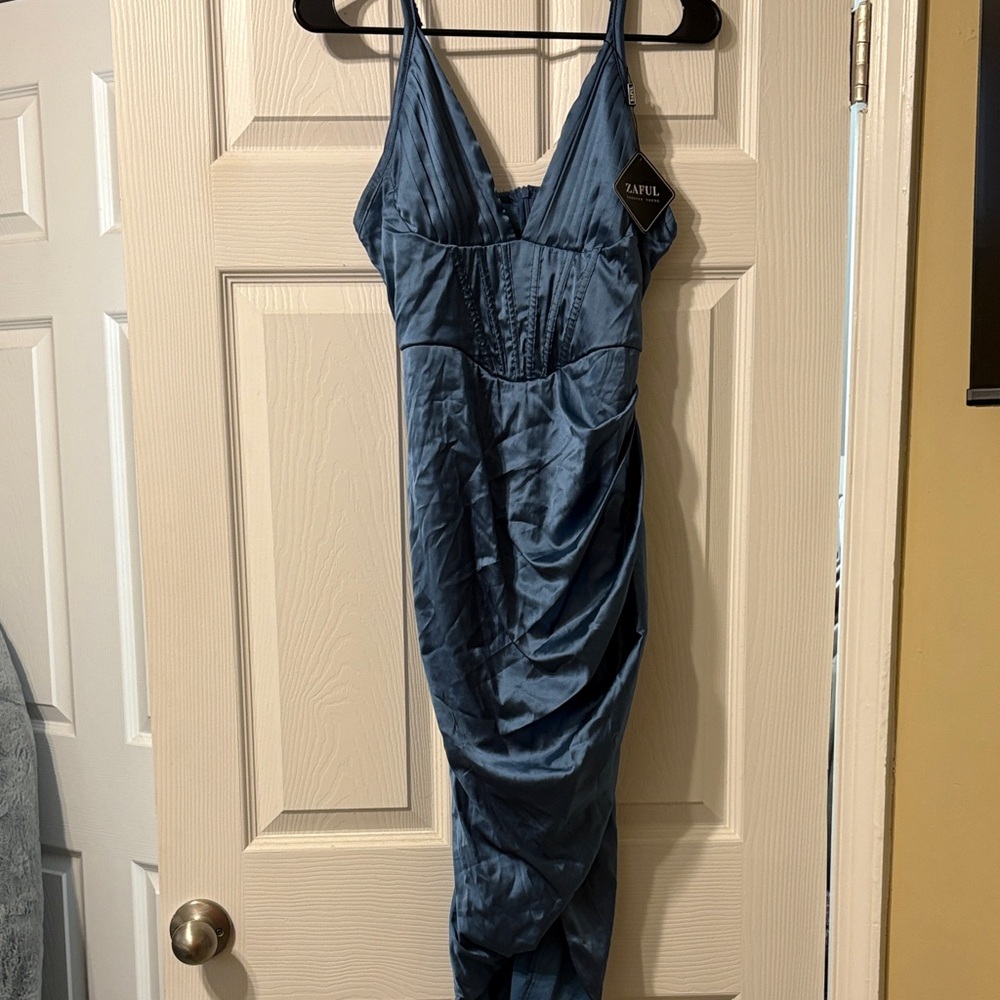 Zaful Blue Draped Midi Dress